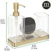 imagemDesign Plastic Kitchen Sink Countertop Liquid Hand Soap Dispenser Pump Bottle Organizer Holder with Storage for Kitchen Bathroom  Holds Dish Sponge and Brushes  Omni Collection  Soft BrassClear