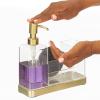 imagemDesign Plastic Kitchen Sink Countertop Liquid Hand Soap Dispenser Pump Bottle Organizer Holder with Storage for Kitchen Bathroom  Holds Dish Sponge and Brushes  Omni Collection  Soft BrassClear