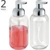 imagemDesign Set of 2 Refillable Soap Dispenser  Discreet Foaming Soap Dispenser  Chrome Soap Dispenser Bottle with Plastic Pump  Rust Free  Ideal for Kitchen or Bathroom  ClearChromeTransparent