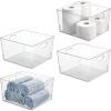 imagemDesign Large Modern Stackable Plastic Storage Organizer Bin Basket with Handles for Bathroom Vanity Organization  Shelf Cubby Cabinet or Closet Organizing Decor  Ligne Collection  4 Pack Clear