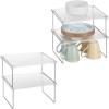 imagemDesign Metal Stacking Storage Organization for Shelves Inside Cabinets in Kitchen Pantry Cupboard FridgeFreezer  Organizer Stand for Plates Bowls Mugs Ligne Collection 4 Pack ClearChrome