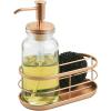 imagemDesign Modern GlassMetal Kitchen Sink Countertop Liquid Hand Soap Dispenser Pump Bottle Caddy with Storage Compartments  Holds and Stores Sponges Scrubbers and Brushes  ClearCopper