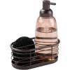 imagemDesign Modern GlassMetal Kitchen Sink Countertop Liquid Hand Soap Dispenser Pump Bottle Caddy with Storage Compartments  Includes Scrubber  Holds Sponges Scrubbers and Brushes  Sand BrownBronze