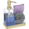 imagemDesign Plastic Kitchen Sink Countertop Hand Soap Dispenser Pump Bottle Caddy Organizer Holder with Storage for Bathroom Holds Dish Sponge and Brushes Omni Collection ClearSoft Brass