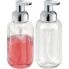 imagemDesign Set of 2 Refillable Soap Dispenser  Discreet Foaming Soap Dispenser  Chrome Soap Dispenser Bottle with Plastic Pump  Rust Free  Ideal for Kitchen or Bathroom  ClearChromeTransparent