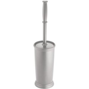 imagemDesign Compact Freestanding Plastic Toilet Bowl Brush and Holder for Bathroom Storage and Organization  Space Saving Sturdy Deep Cleaning Covered Brush  Silver