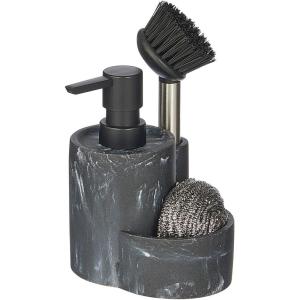 imagemDesign Kitchen Sink Pump and Storage Caddy Tray Set for Counter  Liquid Dish and Hand Soap Dispenser and Brush Holder Organizer Container for Sponge Scrubber and Accessories  BlackMarble