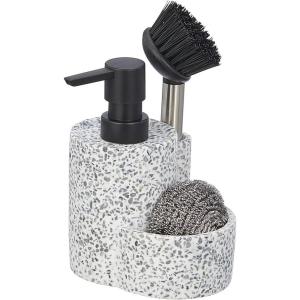 imagemDesign Kitchen Sink Pump and Storage Caddy Tray Set for Counter  Liquid Dish and Hand Soap Dispenser and Brush Holder Organizer Container for Sponge Scrubber and Accessories  WhiteBlack