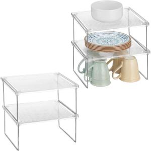 imagemDesign Metal Stacking Storage Organization for Shelves Inside Cabinets in Kitchen Pantry Cupboard FridgeFreezer  Organizer Stand for Plates Bowls Mugs Ligne Collection 4 Pack ClearChrome