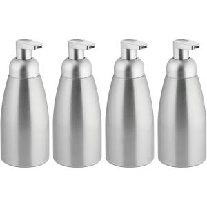 imagemDesign Modern Metal Aluminum Foaming Soap Dispenser Pump Bottle for Kitchen Sink Countertop Bathroom Vanity UtilityLaundry Room Garage  Save on Soap  Linn Collection  4 Pack  BrushedSilver