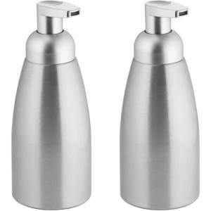 imagemDesign Modern Metal Aluminum Foaming Soap Dispenser Pump Bottle for Kitchen Sink Countertop Bathroom Vanity UtilityLaundry Room Garage  Save on Soap  Linn Collection  2 Pack  BrushedSilver