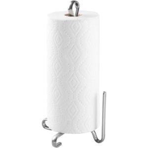 imagemDesign Modern Metal Vertical Paper Towel Holder Stand and Dispenser Fits Standard and JumboSized Rolls for Kitchen Countertop Pantry LaundryUtility Room Garage Storage  Silver