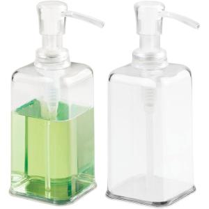 imagemDesign Modern Plastic Refillable Liquid Soap Dispenser Pump Bottle for Bathroom Vanity Countertop Kitchen Sink  Holds Hand Soap Dish Soap Hand Sanitizer Essential Oils  2 Pack  Clear