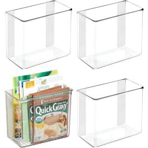 imagemDesign Plastic Adhesive Mount Storage Organizer Container for Kitchen or Pantry Wall Organization  Space Saving Holder for Sandwich Bags Foil  6quot Wide  Poppon Collection  4 Pack  Clear