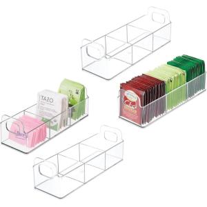 imagemDesign Plastic Condiment Organizer and Tea Bag Holder  9quot Long Kitchen PantryCountertop Storage Caddy  Divided Chip Snack Granola Oatmeal Packet Holder  Lumiere Collection  4 Pack  Clear