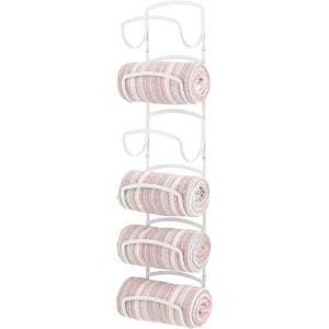 imagemDesign Steel Towel Holder for Bathroom Wall  Wall Mounted Organizer for Rolled Towels and Bath Robes  Six Level Wall Mount Towel Storage Rack  Bathroom Towel Organizer  Hyde Collection  White