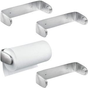 imagemDesign Wall Mount Paper Towel Holder ampamp Dispenser Mounts to Wall or Under Cabinet  for Kitchen Pantry Utility Room Laundry Garage Storage  Holds Jumbo Rolls Pack of 4 Brushed Stainless Steel