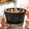 imagemDesign Large Metal Beverage Tub Oval Cooler for Beer Wine Ice and Drinks  Portable 475 Gallon18 Liter Cold Drink Trough for Parties  Steel Bin Bucket Stand with Bamboo Handles Matte Black