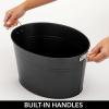 imagemDesign Large Metal Beverage Tub Oval Cooler for Beer Wine Ice and Drinks  Portable 475 Gallon18 Liter Cold Drink Trough for Parties  Steel Bin Bucket Stand with Bamboo Handles Matte Black