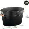 imagemDesign Large Metal Beverage Tub Oval Cooler for Beer Wine Ice and Drinks  Portable 475 Gallon18 Liter Cold Drink Trough for Parties  Steel Bin Bucket Stand with Bamboo Handles Matte Black