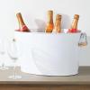imagemDesign Large Metal Beverage Tub Oval Cooler for Beer Wine Ice and Drinks  Portable 475 Gallon18 Liter Cold Drink Trough for Parties  Steel Bin Bucket Stand with Bamboo Handles White