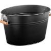 imagemDesign Large Metal Beverage Tub Oval Cooler for Beer Wine Ice and Drinks  Portable 475 Gallon18 Liter Cold Drink Trough for Parties  Steel Bin Bucket Stand with Bamboo Handles Matte Black
