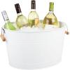 imagemDesign Large Metal Beverage Tub Oval Cooler for Beer Wine Ice and Drinks  Portable 475 Gallon18 Liter Cold Drink Trough for Parties  Steel Bin Bucket Stand with Bamboo Handles White