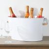 imagemDesign Large Metal Beverage Tub Oval Cooler for Beer Wine Ice and Drinks  Portable 475 Gallon18 Liter Cold Drink Trough for Parties  Steel Bin Bucket Stand with Bamboo Handles White