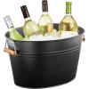 imagemDesign Large Metal Beverage Tub Oval Cooler for Beer Wine Ice and Drinks  Portable 475 Gallon18 Liter Cold Drink Trough for Parties  Steel Bin Bucket Stand with Bamboo Handles Matte Black