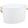 imagemDesign Large Metal Beverage Tub Oval Cooler for Beer Wine Ice and Drinks  Portable 475 Gallon18 Liter Cold Drink Trough for Parties  Steel Bin Bucket Stand with Bamboo Handles White