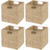 imagemDesign Seagrass Woven Cube Basket Organizer with Handles  Storage for Bedroom Office Living Room Bathroom Perfect for Cubby Storage Units  Hold Blankets Magazines Books  4 Pack  NaturalTan