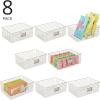 imagemDesign Wide Steel Wired Storage Organizer Bin Baskets with Label Slot for Kitchen Pantry Cabinet Organizing Holder for Food Drinks Snacks Produce Omaha Collection 8 Pack Satin