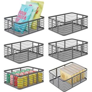 imagemDesign Large Steel Metal Wire Kitchen Food Storage Organizer Bin Basket for Pantry Organization  Wired Farmhouse Basket with Handle for Shelves  Carson Collection  6 Pack Graphite Gray