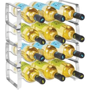 imagemDesign Metal Steel FreeStanding 3 Bottle Modular Wine Rack Storage Organizer for Kitchen Countertop Table Top Pantry Fridge  Holder for Wine Beer PopSoda Water Stackable  4 Pack  ChromeChrome