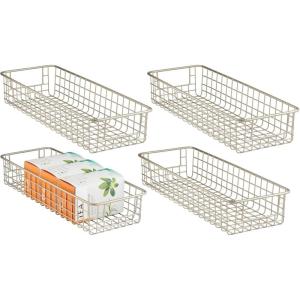 imagemDesign Metal Wire Food Storage Shallow Basket Organizer with Handles for Organizing Kitchen Cabinets Pantry Shelf Bathroom Laundry Room Closets Garage  Concerto Collection  4 Pack  Satin