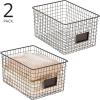 imagemDesign Large Metal Farmhouse Storage Organizer Bin Baskets with Label Slot for Closet Cabinet Cupboard  Wire Organizing Basket Holds Clothing Linens Shoes Omaha Collection 2 Pack Bronze