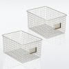 imagemDesign Large Metal Farmhouse Storage Organizer Bin Baskets with Label Slot for Closet Cabinet Cupboard  Wire Organizing Basket Holds Clothing Linens Shoes Omaha Collection 2 Pack Satin