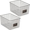 imagemDesign Large Metal Farmhouse Storage Organizer Bin Baskets with Label Slot for Closet Cabinet Cupboard  Wire Organizing Basket Holds Clothing Linens Shoes Omaha Collection 2 Pack Bronze