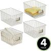 imagemDesign Large Metal Farmhouse Storage Organizer Bin Baskets with Label Slot for Closet Cabinet Cupboard  Wire Organizing Basket Holds Clothing Linens Shoes Omaha Collection 4 Pack Satin