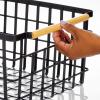 imagemDesign Metal Steel Wire Square Organizer Storage Basket wBamboo Handles for Closet Shelves Holds Linens Blankets Slippers Scarves Hats Gloves  Yami Collection  2 Pack  Matte BlackNatural