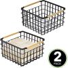 imagemDesign Metal Steel Wire Square Organizer Storage Basket wBamboo Handles for Closet Shelves Holds Linens Blankets Slippers Scarves Hats Gloves  Yami Collection  2 Pack  Matte BlackNatural
