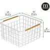 imagemDesign Metal Steel Wire Square Organizer Storage Basket wBamboo Handles for Closet Shelves Holds Linens Blankets Slippers Scarves Hats Gloves  Yami Collection  4 Pack  Matte WhiteNatural