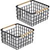 imagemDesign Metal Steel Wire Square Organizer Storage Basket wBamboo Handles for Closet Shelves Holds Linens Blankets Slippers Scarves Hats Gloves  Yami Collection  2 Pack  Matte BlackNatural