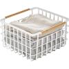 imagemDesign Metal Steel Wire Square Organizer Storage Basket wBamboo Handles for Closet Shelves Holds Linens Blankets Slippers Scarves Hats Gloves  Yami Collection  2 Pack  Matte WhiteNatural