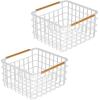 imagemDesign Metal Steel Wire Square Organizer Storage Basket wBamboo Handles for Closet Shelves Holds Linens Blankets Slippers Scarves Hats Gloves  Yami Collection  2 Pack  Matte WhiteNatural