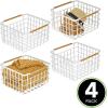 imagemDesign Metal Steel Wire Square Organizer Storage Basket wBamboo Handles for Closet Shelves Holds Linens Blankets Slippers Scarves Hats Gloves  Yami Collection  4 Pack  Matte WhiteNatural
