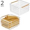 imagemDesign Metal Steel Wire Square Organizer Storage Basket wBamboo Handles for Closet Shelves Holds Linens Blankets Slippers Scarves Hats Gloves  Yami Collection  2 Pack  Matte WhiteNatural