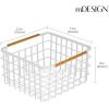 imagemDesign Metal Steel Wire Square Organizer Storage Basket wBamboo Handles for Closet Shelves Holds Linens Blankets Slippers Scarves Hats Gloves  Yami Collection  2 Pack  Matte WhiteNatural