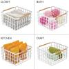 imagemDesign Metal Steel Wire Square Organizer Storage Basket wBamboo Handles for Closet Shelves Holds Linens Blankets Slippers Scarves Hats Gloves  Yami Collection  2 Pack  Matte WhiteNatural