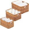 imagemDesign Rectangular Woven Braided Rope Home Storage Baskets with Handles  for Organizing Closet Bedroom Bathroom Living Room Entryway Office  Nested Bins in Different Sizes  Set of 3  Camel